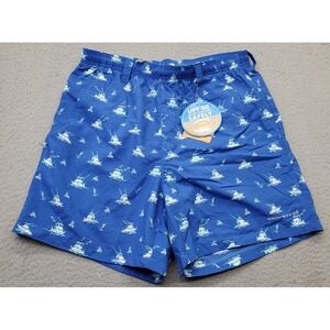 Columbia PFG Omni-Shade Swim Shorts Men Small Multi Boat Print Mesh Lined UPF 50